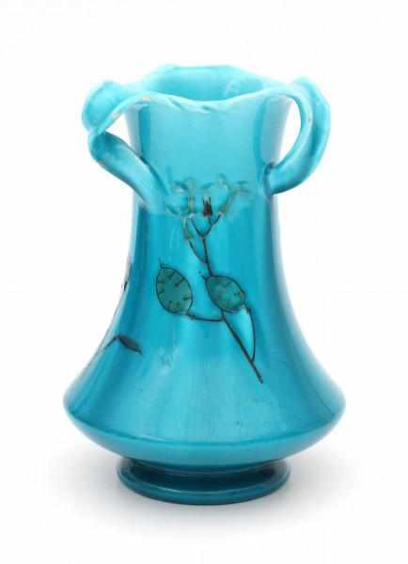 Clément Massier (1844-1917)A turquoise glazed ceramic three-handled vase decorated with floral