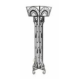 Art Deco styleA wrought iron floorlamp with square section shade with renewed sandblasted glass