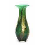 WMFA tall, mainly green glass Ikora vase, internally decorated with glass powders, 1930s.43,5 cm.