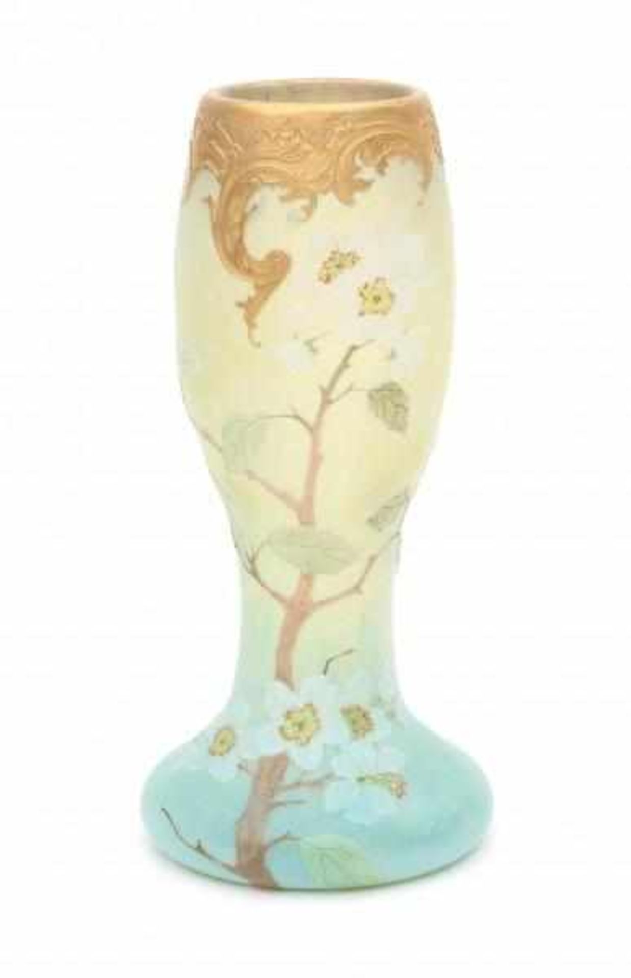 Legras, Verreries de St. DenisA cameoglass vase with partly enamelled floral pattern on a