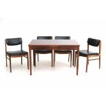 Midcentury ModernAn extendable rectangular section rosewood dining table with four chairs