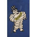 MichelinA wooden and board advertisement sign decorated with Michelin Bibendum, circa 1960.104,5 x