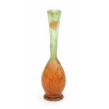 Daum, NancyA cameoglass, enamelled and gilt glass solifleur vase, green and orange with opalescent
