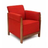 Amsterdamse SchoolA mahogany easy chair with stepped fronts, reupholstered in red fabric, 1920s.78 x