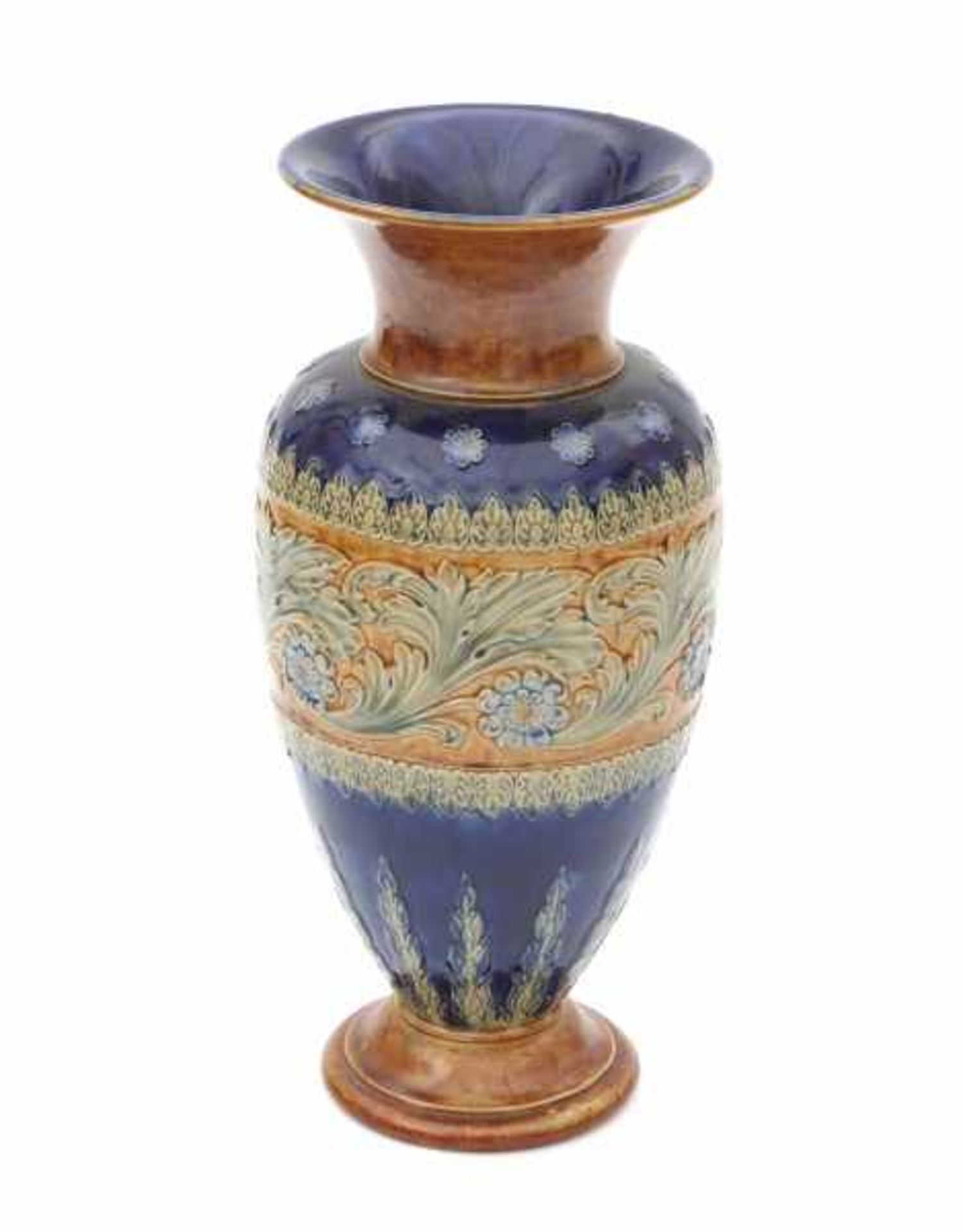 Royal DoultonA blue and brown glazed stoneware vase, decorated with floral pattern, stamped - Bild 2 aus 6