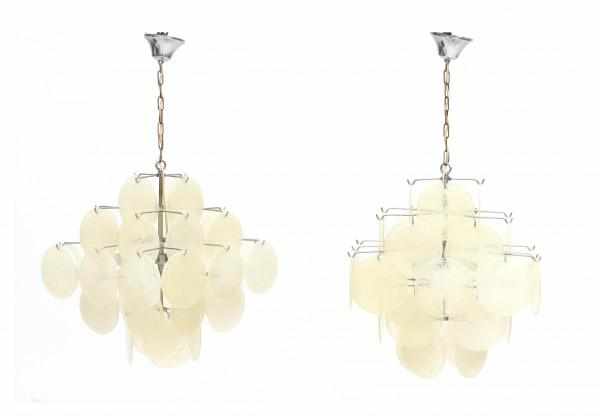 SeventiesTwo chromium plated metal hanging lamps with acrylic discs in the style of Kalmar, 1970s,