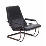 Jan des Bouvrie (1942)A model 301 dark brown leather upholstered and bronze-coloured metal lounge