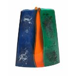 Frank van den Ham (1952)A fused glass object in blue, orange and green, number 12 from the edition