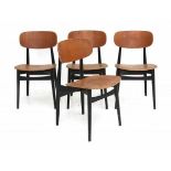 Midcentury ModernA set of four ebonised, oak veneered bent plywood dining chairs, traces of use.78