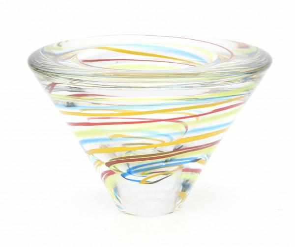 Siem van der Marel (1944)A clear glass bowl with colourful spirals, produced by Glasfabriek Leerdam,