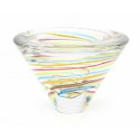 Siem van der Marel (1944)A clear glass bowl with colourful spirals, produced by Glasfabriek Leerdam,