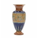 Royal DoultonA blue and brown glazed stoneware vase, decorated with floral pattern, stamped