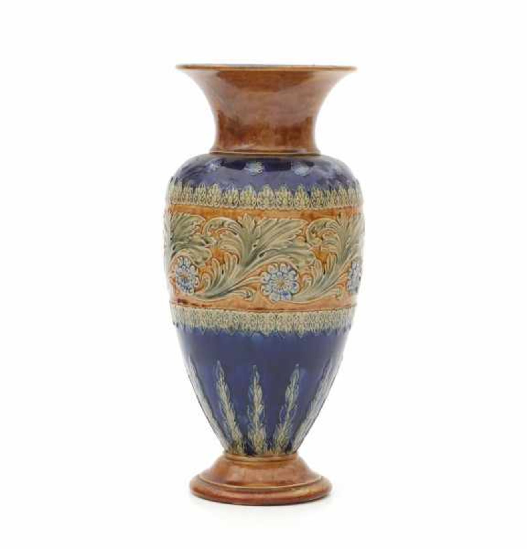 Royal DoultonA blue and brown glazed stoneware vase, decorated with floral pattern, stamped