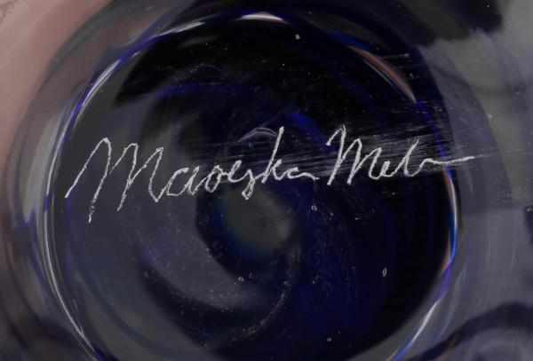 Maroeska Metz (1959)A clear and blue glass stemmed Leerdam Unica bowl with curly lid, produced by - Image 4 of 5