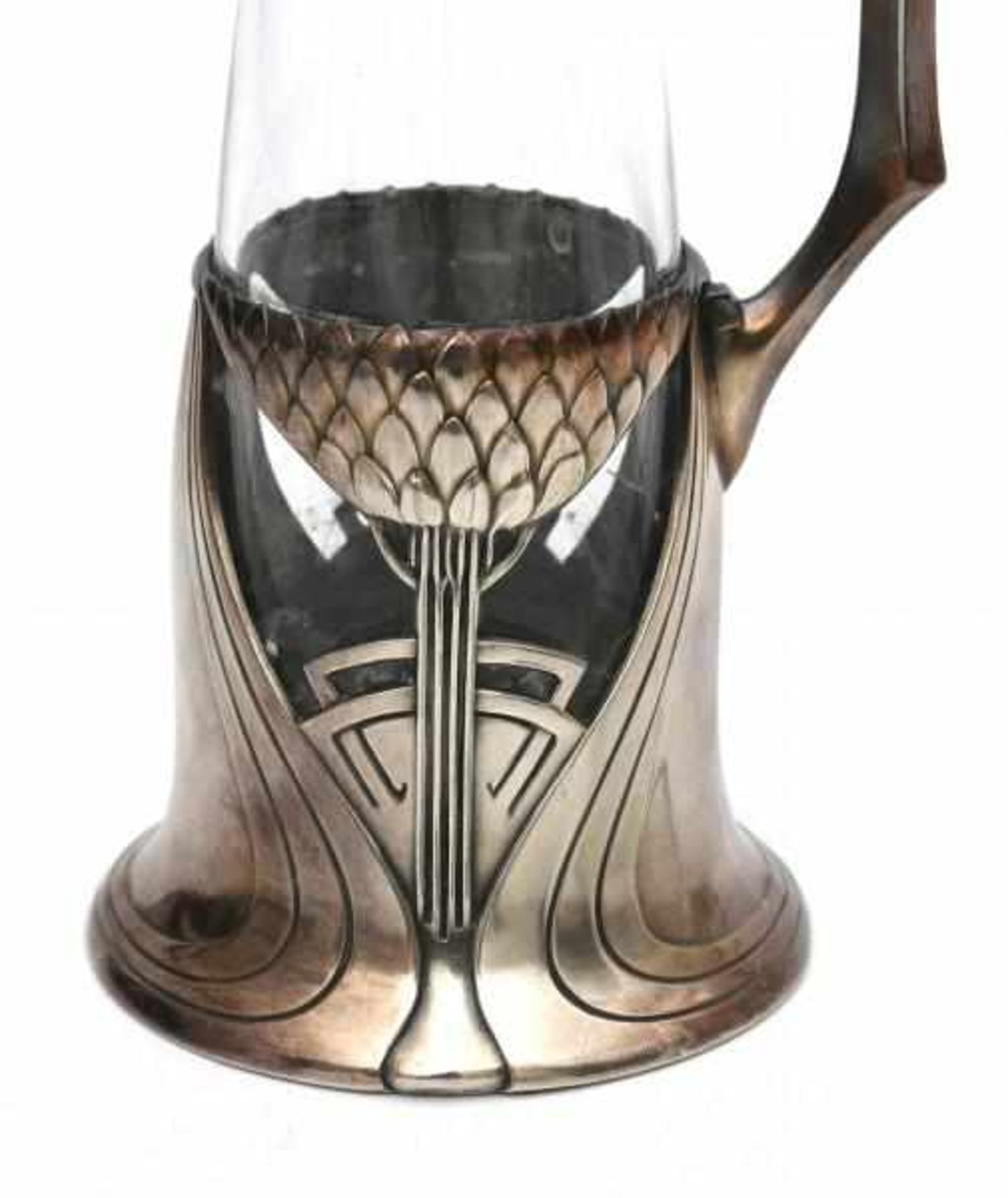 WMFA cut glass and pewter lidded jug with Jugendstil ornaments, marked, together with a taller - Bild 2 aus 4