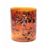 Willem Heesen (1925-2007)An amber coloured cylindrical glass vase with incised pattern in colours,