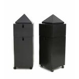 Philippe Starck (1949)Two black metal two-door cabinets with pointed tops, on casters, from the