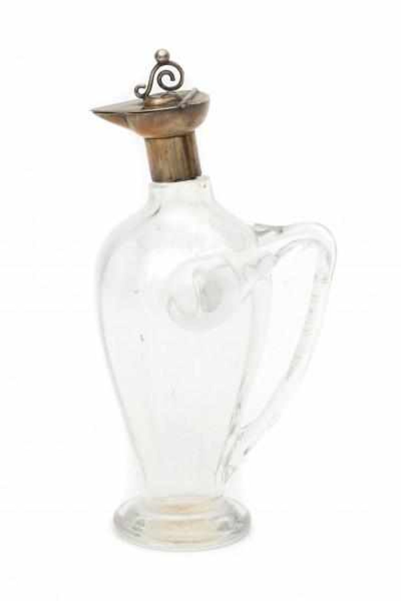 Arts & CraftsAn English silver and glass oil jug, designed as a stylized bird, the handle shaped