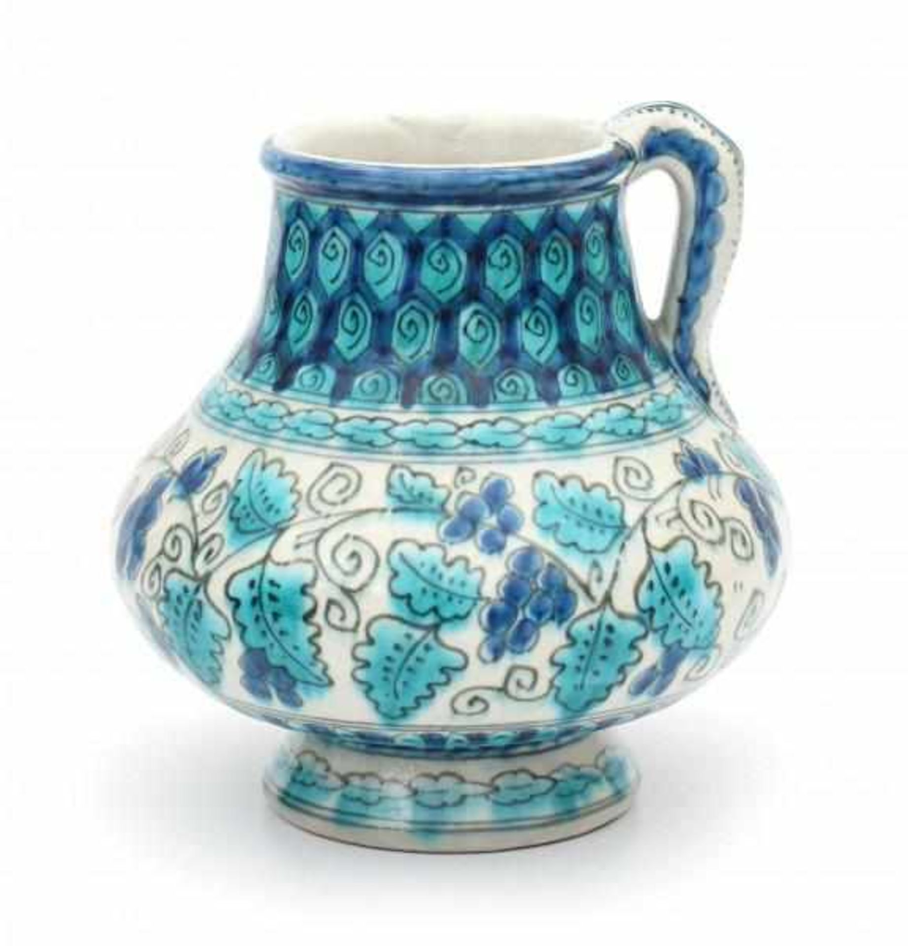 De Porceleyne Fles, DelftA Persian-inspired decorated ceramic vase with handle, circa 1910-1930,