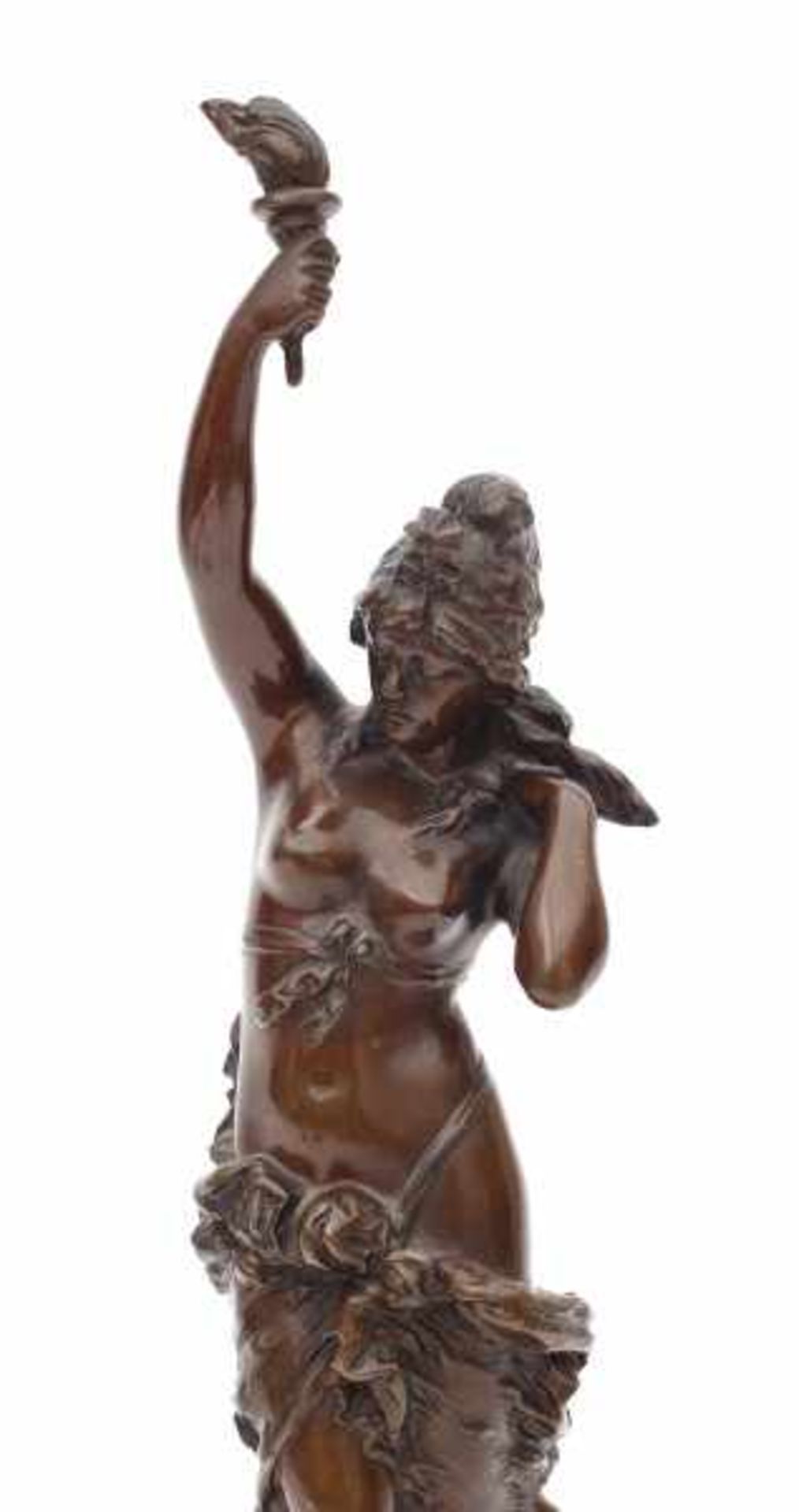 Paul Aichele (1859-1920)A patinated bronze female figure with torch, with moulded signature, on - Bild 2 aus 4