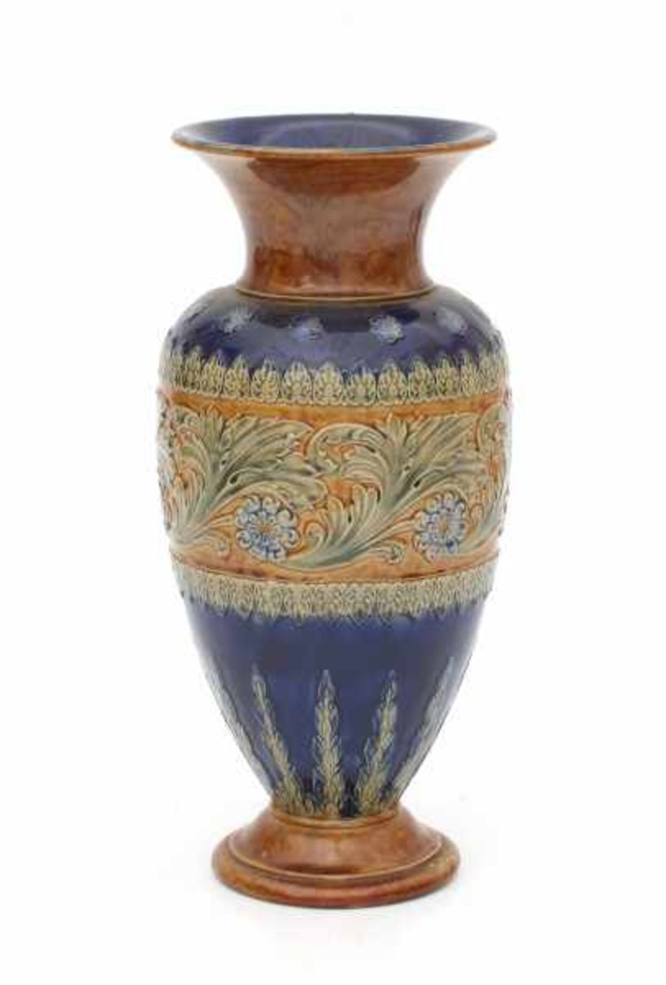 Royal DoultonA blue and brown glazed stoneware vase, decorated with floral pattern, stamped - Bild 4 aus 6