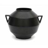 Plateelbakkerij SchoonhovenA black glazed ceramic vase with angular handles, 1930s, with moulded