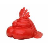 Marcelo Wong (1978)A red plastic sculpture, Sitting Indian, signed and with year [20]10.circa 102