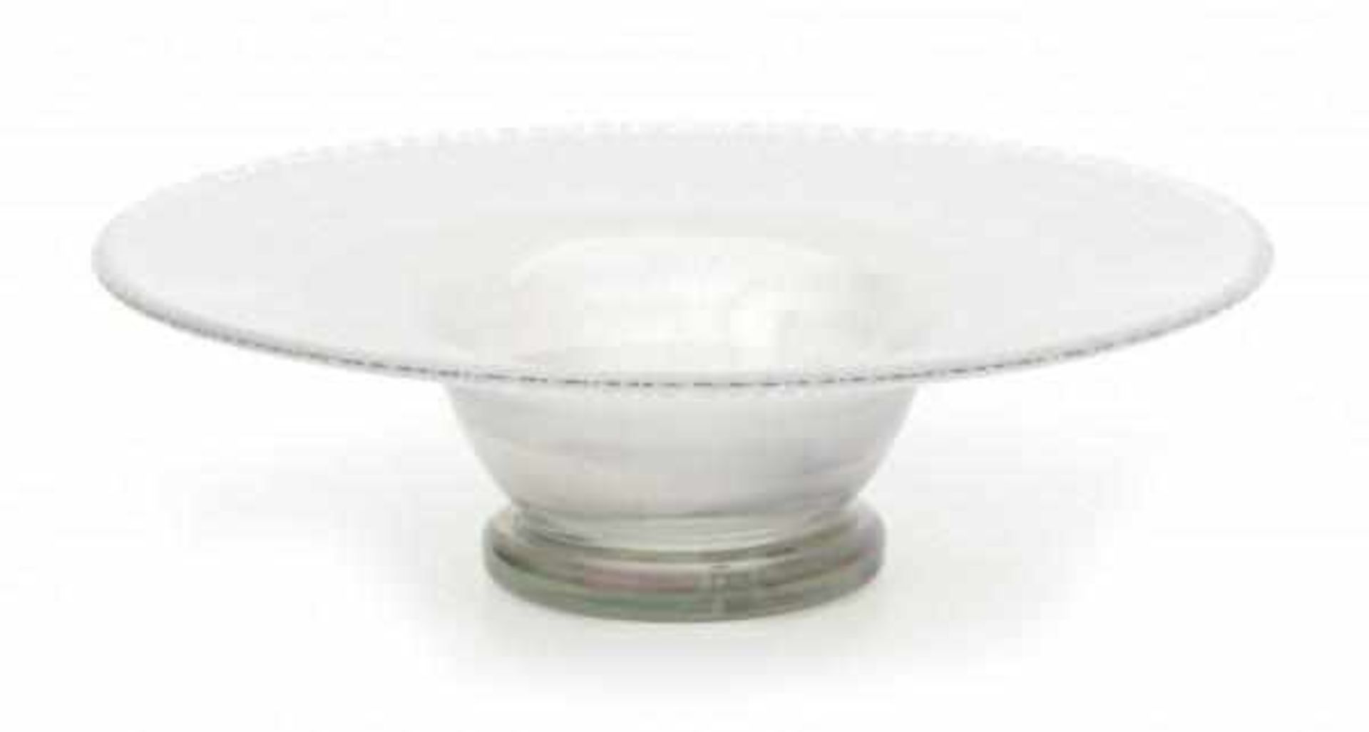 A.D. Copier (1901-1991)A clear glass dish with burst-open crackle on disc-shaped base, Serica no.