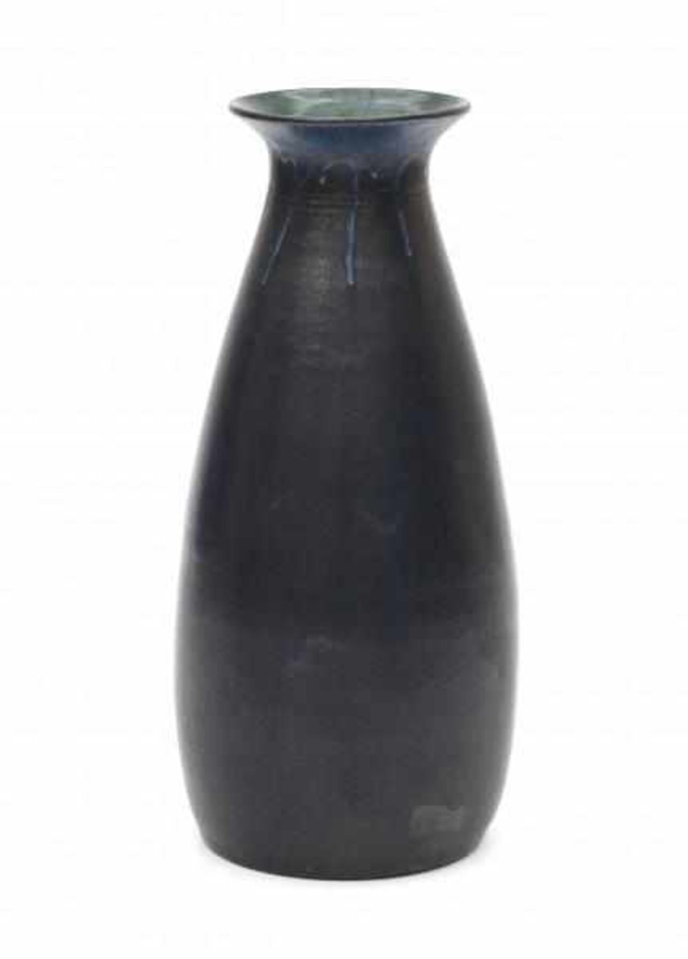 Willem Coenraad Brouwer (1877-1933)A black glazed ceramic vase with blue top rim, produced by