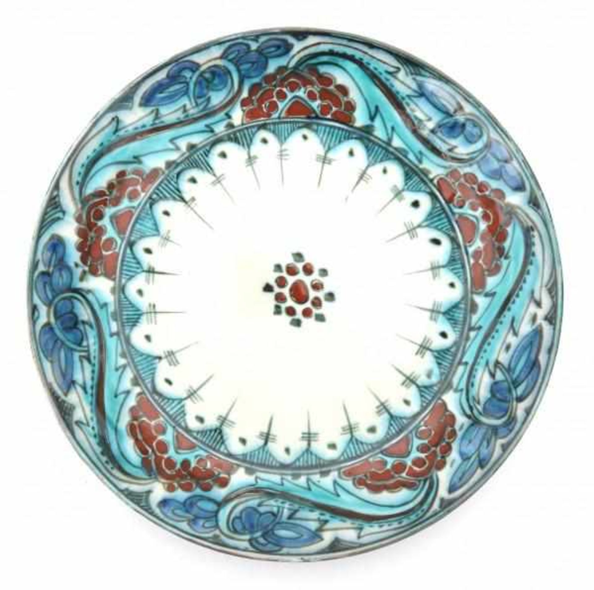 De Porceleyne Fles, DelftA Persian-inspired decorated ceramic wall plate, circa 1910-1930, signed to