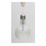 SeventiesA glass and chromium plated metal hanging lamp, the glass internally decorated with