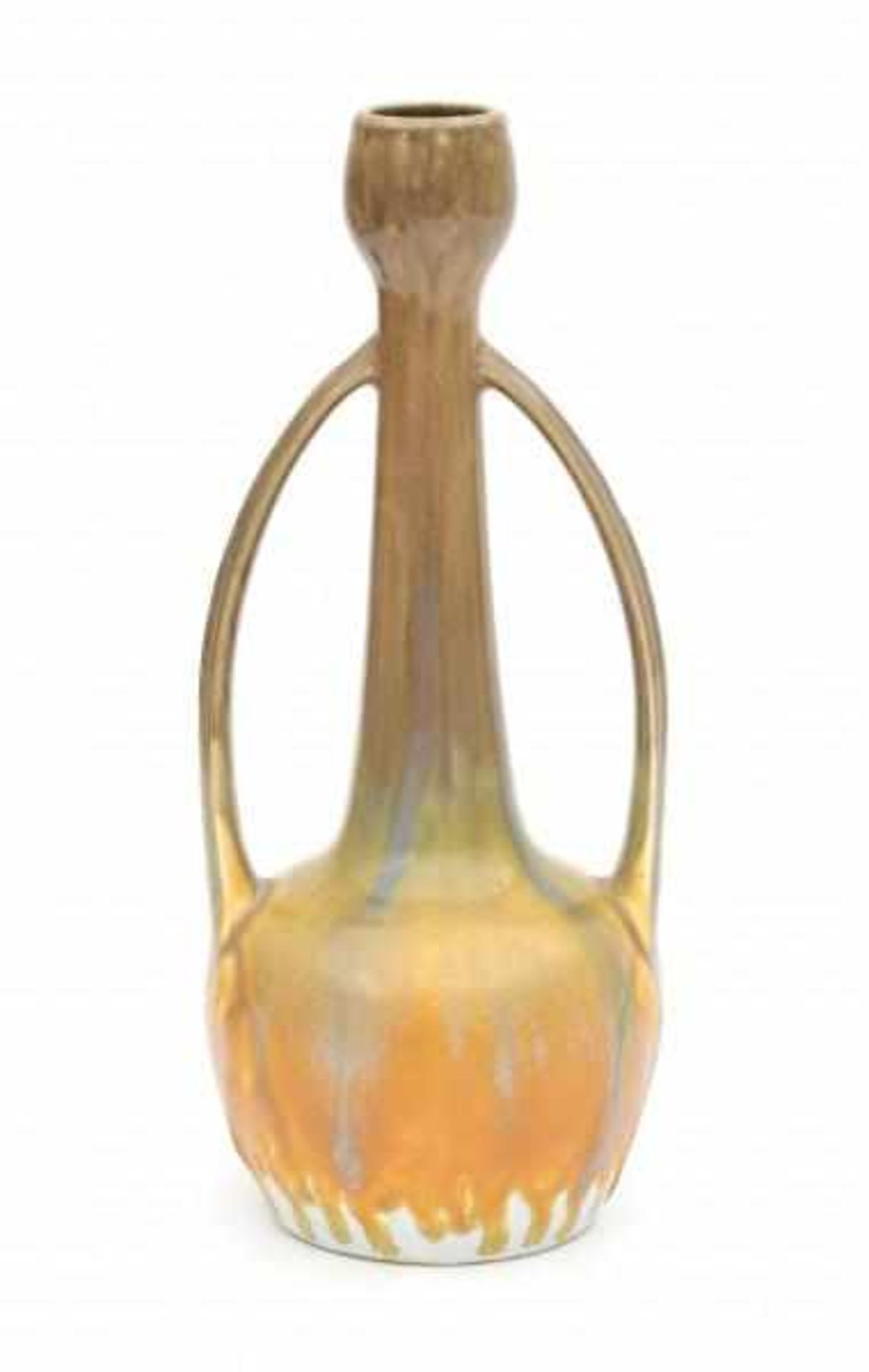 Gustave De Bruyn & Fils, Fives-LilleA two-handled moulded ceramic vase, glazed in yellow, green