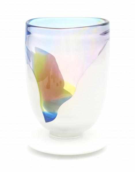 Siem van der Marel (1944)A clear, pink, blue, white and yellow glass Leerdam Unica vase on white