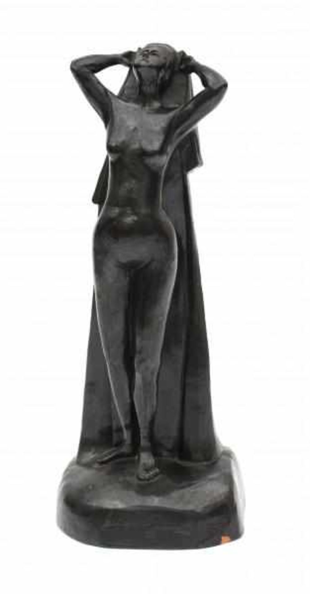 Willem Coenraad Brouwer (1877-1933)A black glazed ceramic figure 'Uit 't Bad', produced by Fabriek