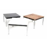 't Spectrum, BergeykThree square side tables, one of which with black travertine, one with white