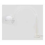 Gepo Lampen, AmsterdamA white lacquered and chromium plated metal arc lamp with white plastic