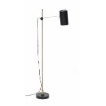 Midcentury ModernA partly black and white lacquered metal floorlamp, adjustable with ball joint, the