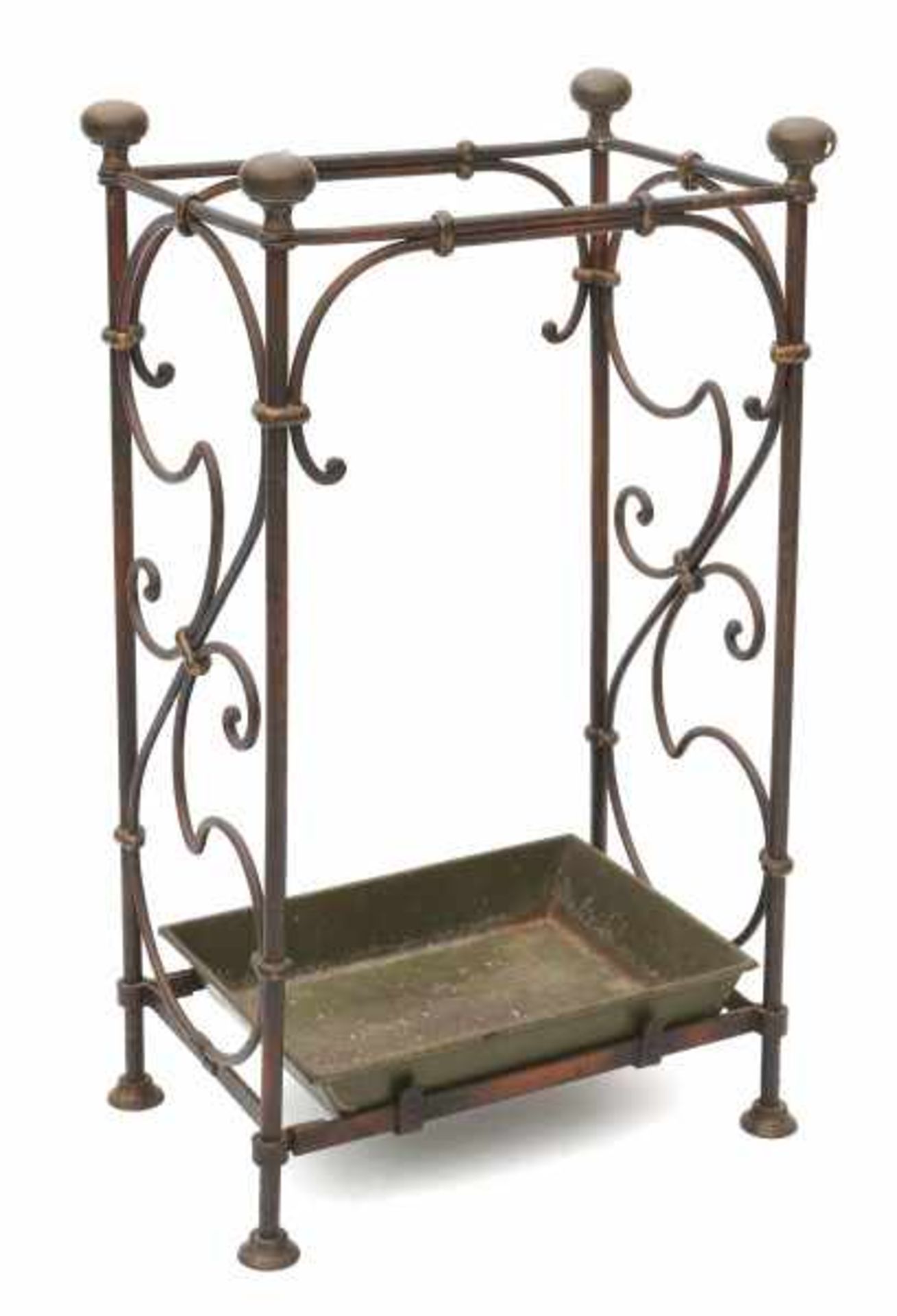 JugendstilA copper and metal umbrella stand with drain basin, decorated with whiplash forms, circa - Bild 2 aus 2