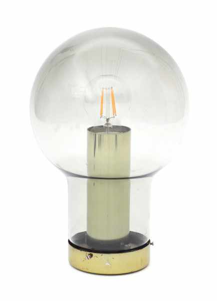 Raak, AmsterdamA Maxi Globe smokeglass and goldcoloured metal ceiling lamp, 1960s.30 cm. h.