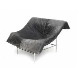 Gerard van den Berg (1947)A metal and black leather Butterfly easy chair, produced by Montis, 1980s,