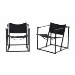 Radboud van Beekum (1950-2020)A pair of black lacquered metal cubical lounge chairs with canvas