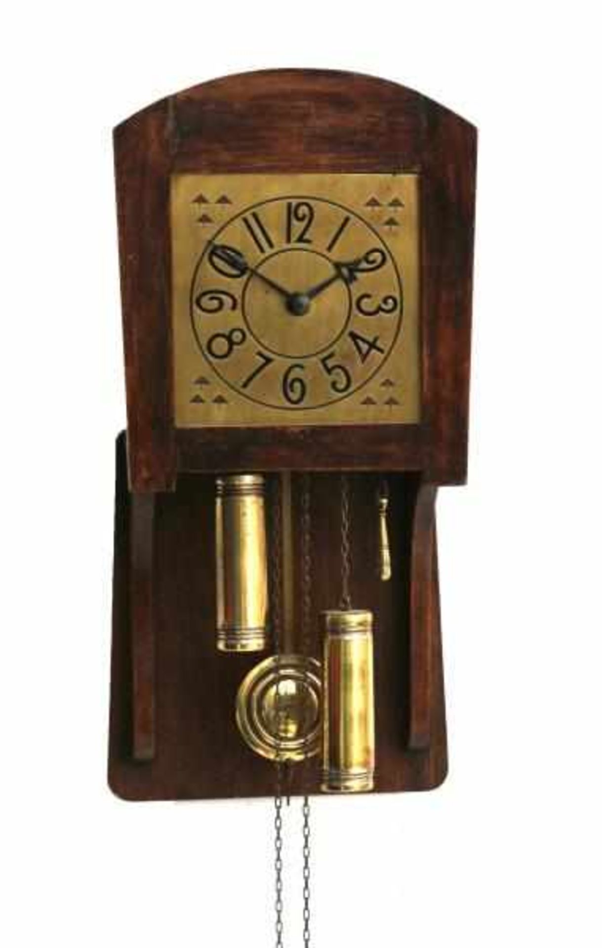 Willem Penaat (1875-1957)An oak wall clock with brass dial with repetitive geometrical corner