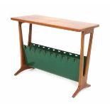 Midcentury ModernA cedar wood square section occasional table with green plastic magazine