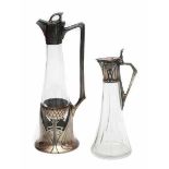 WMFA cut glass and pewter lidded jug with Jugendstil ornaments, marked, together with a taller