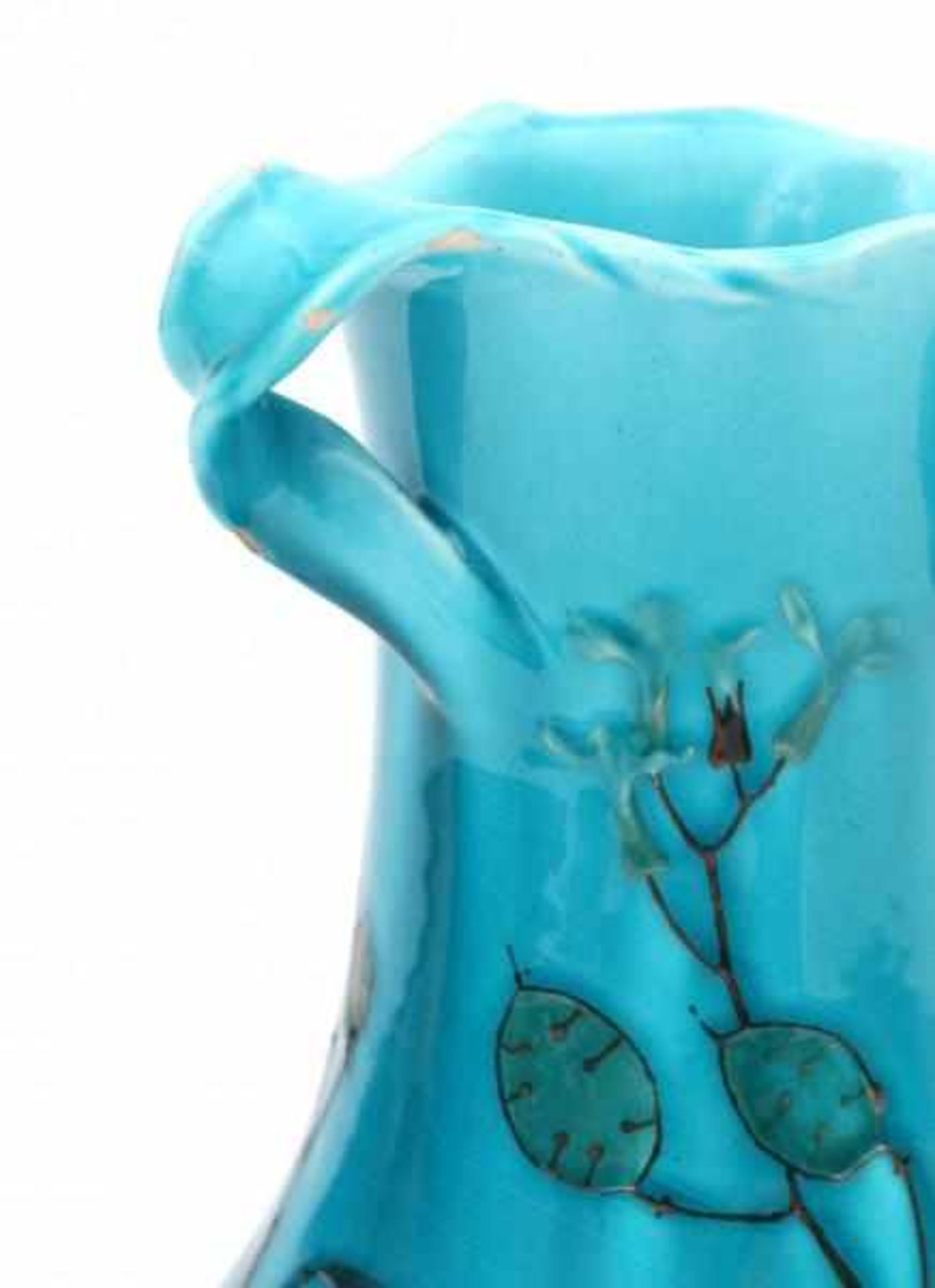 Clément Massier (1844-1917)A turquoise glazed ceramic three-handled vase decorated with floral - Bild 2 aus 3