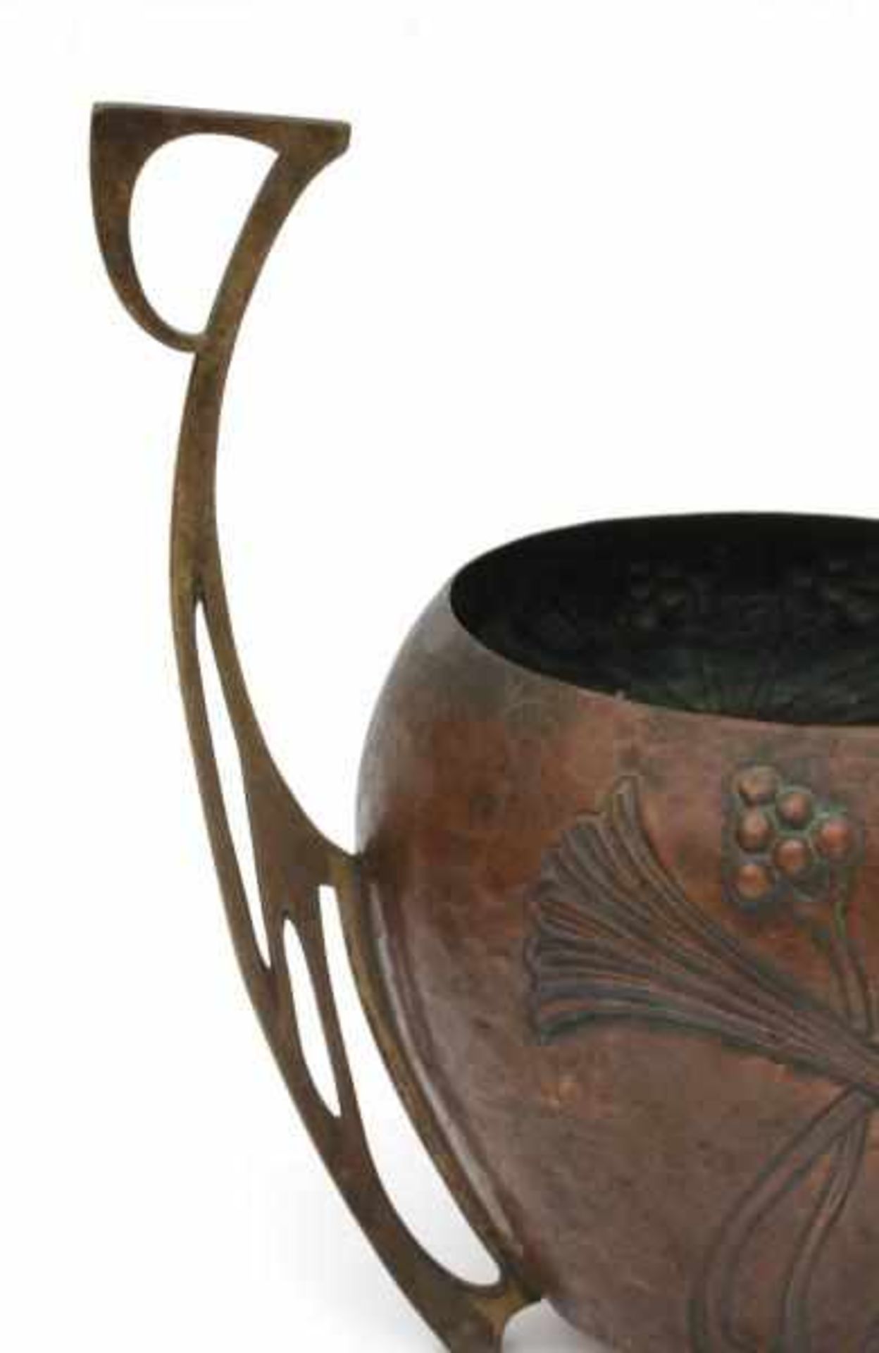 WMFA Jugendstil copper flowerpot with brass handles, marked underneath and with impressed 8.22 cm. - Bild 2 aus 3