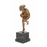 Leonildo Giannoni Chapelier (1880-1951)A gilt metal sculpture of a female nude with a ball, on green