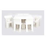 Gijs Bakker (1942)Six white lacquered bent wooden Strip chairs of which two with armrests,