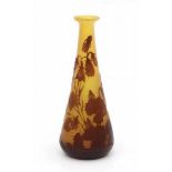 Emile Gallé (1846-1904)A cameoglass vase with brown floral pattern on a yellow ground, marked with