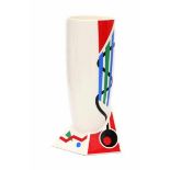 Kato KogeiA tall Japanese ceramic vase with angular base, white glazed with colourful postmodern